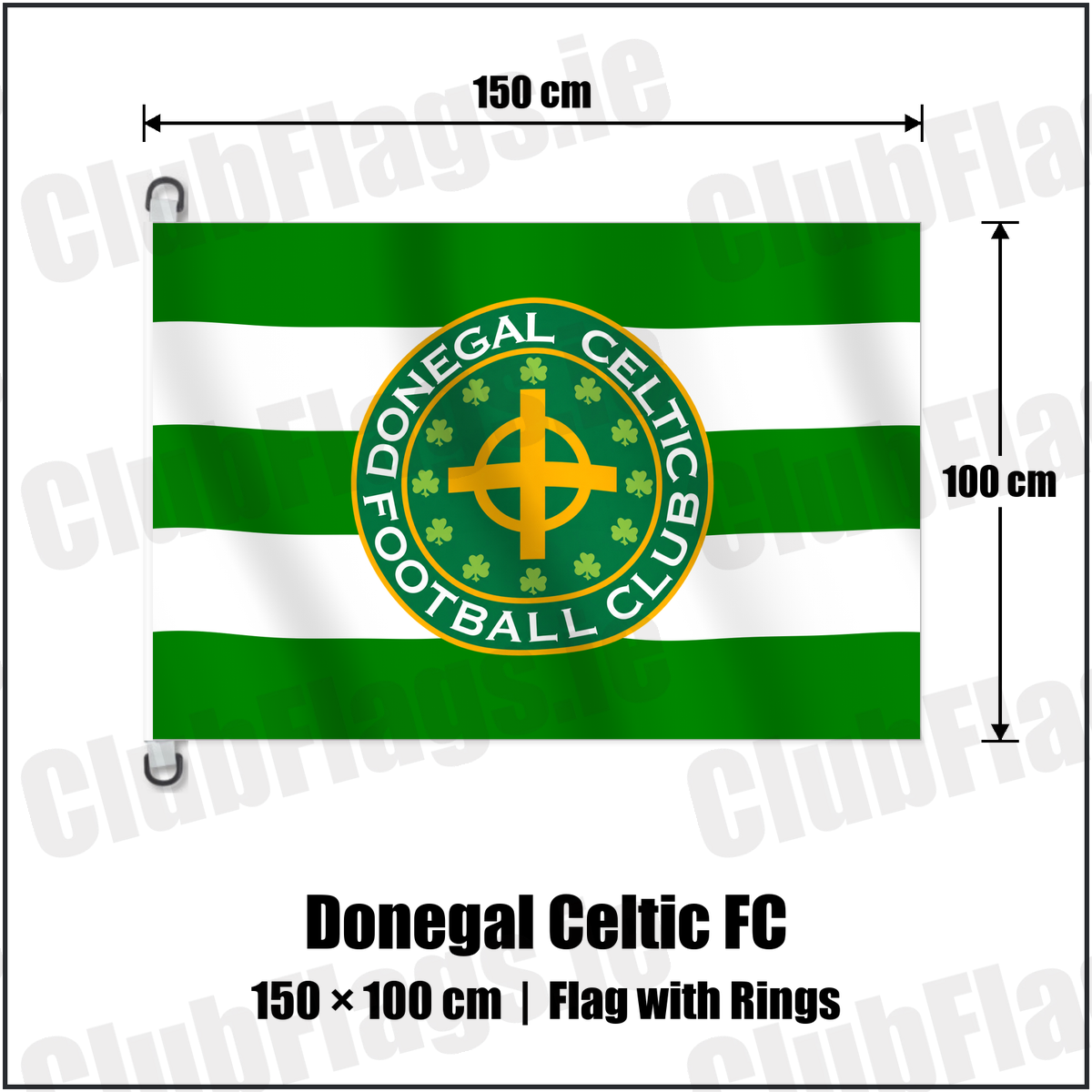 Donegal Celtic FC 150cm x 100cm Flag Pole Flag with Rings with the verified club crest and colours, Antrim Football - ClubFlags.ie