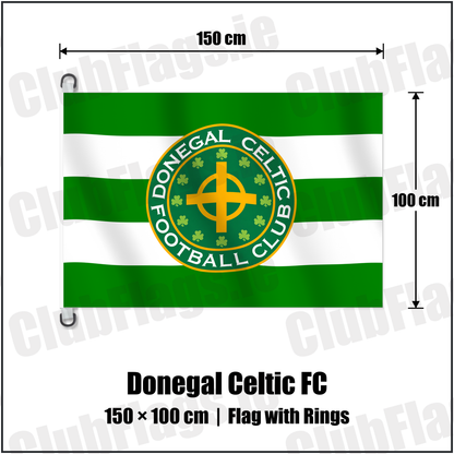 Donegal Celtic FC 150cm x 100cm Flag Pole Flag with Rings with the verified club crest and colours, Antrim Football - ClubFlags.ie