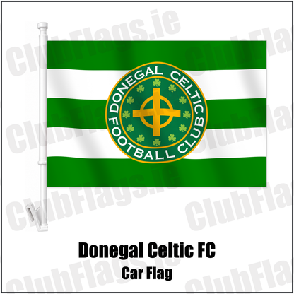 Donegal Celtic FC Car Flag with the verified club crest and colours, Antrim Football - ClubFlags.ie
