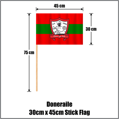 Doneraile 30cm x 45cm Stick Flag, featuring the club crest and red and green colours; County Cork GAA. ClubFlags.ie.