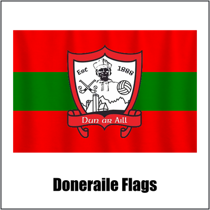 Doneraile Flags, featuring the club crest and red and green colours; County Cork GAA. ClubFlags.ie.