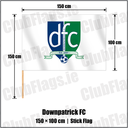 Downpatrick FC 100cm x 150cm Stick Flag with the club crest and colours, Down Football - ClubFlags.ie