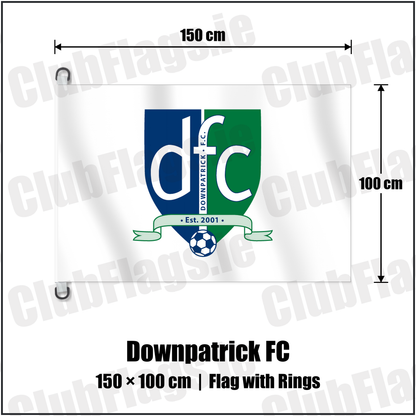 Downpatrick FC 150cm x 100cm Flag Pole Flag with Rings with the club crest and colours, Down Football - ClubFlags.ie