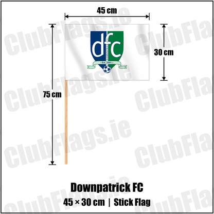 Downpatrick FC 30cm x 45cm Stick Flag with the club crest and colours, Down Football - ClubFlags.ie
