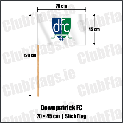 Downpatrick FC 45cm x 70cm Stick Flag with the club crest and colours, Down Football - ClubFlags.ie