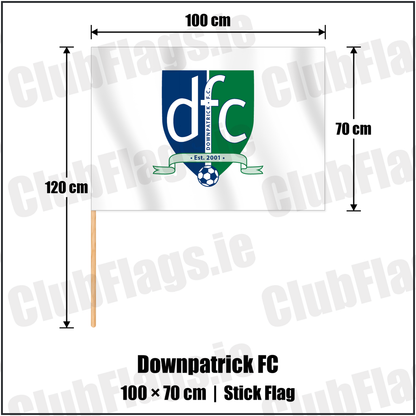 Downpatrick FC 70cm x 100cm Stick Flag with the club crest and colours, Down Football - ClubFlags.ie