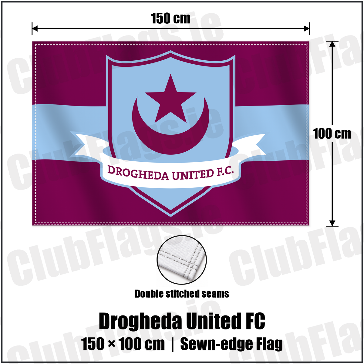 Drogheda United FC 100cm x 150cm Flag (sewn on the edges) with the club crest and colours, Louth Football - ClubFlags.ie