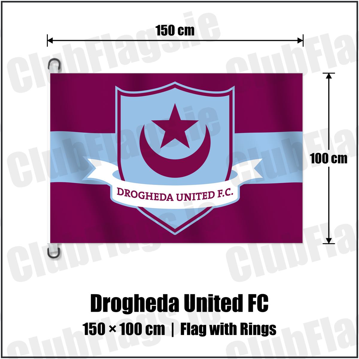 Drogheda United FC 150cm x 100cm Flag Pole Flag with Rings with the club crest and colours, Louth Football - ClubFlags.ie