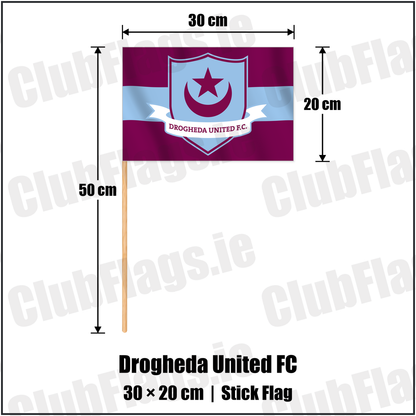 Drogheda United FC 20cm x 30cm Stick Flag with the club crest and colours, Louth Football - ClubFlags.ie