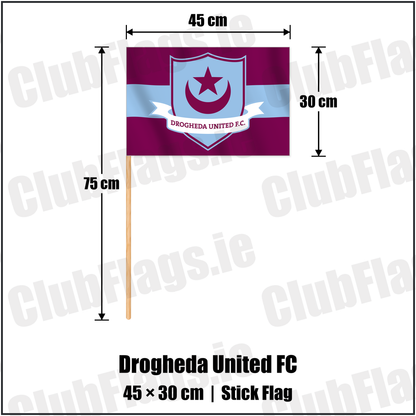 Drogheda United FC 30cm x 45cm Stick Flag with the club crest and colours, Louth Football - ClubFlags.ie