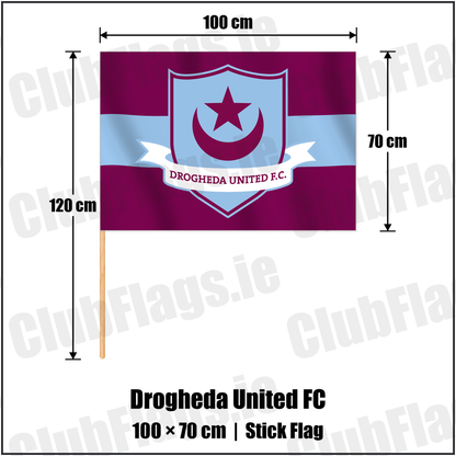 Drogheda United FC 70cm x 100cm Stick Flag with the club crest and colours, Louth Football - ClubFlags.ie