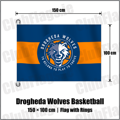 Drogheda Wolves Basketball 150cm x 100cm Flag Pole Flag with Rings with the verified club crest and colours, Louth Basketball - ClubFlags.ie