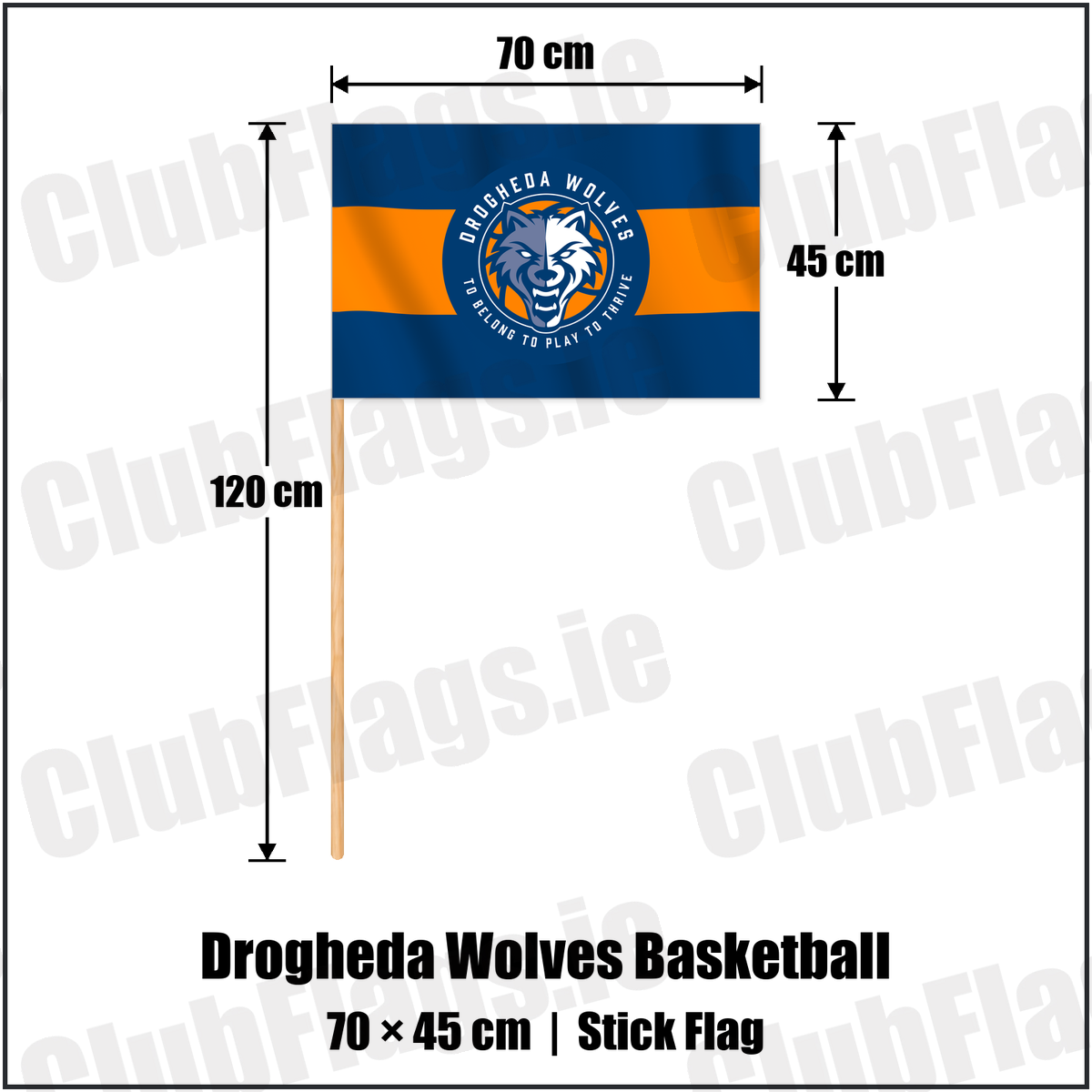 Drogheda Wolves Basketball 45cm x 70cm Stick Flag with the verified club crest and colours, Louth Basketball - ClubFlags.ie