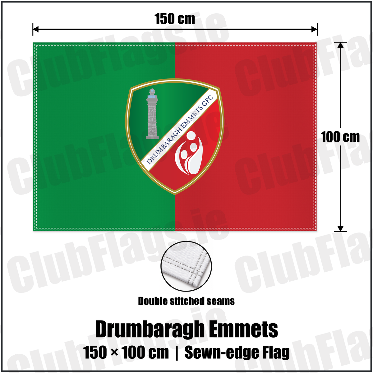 Drumbaragh Emmets 100cm x 150cm Flag (sewn on the edges) with the club crest and colours, Meath GAA - ClubFlags.ie