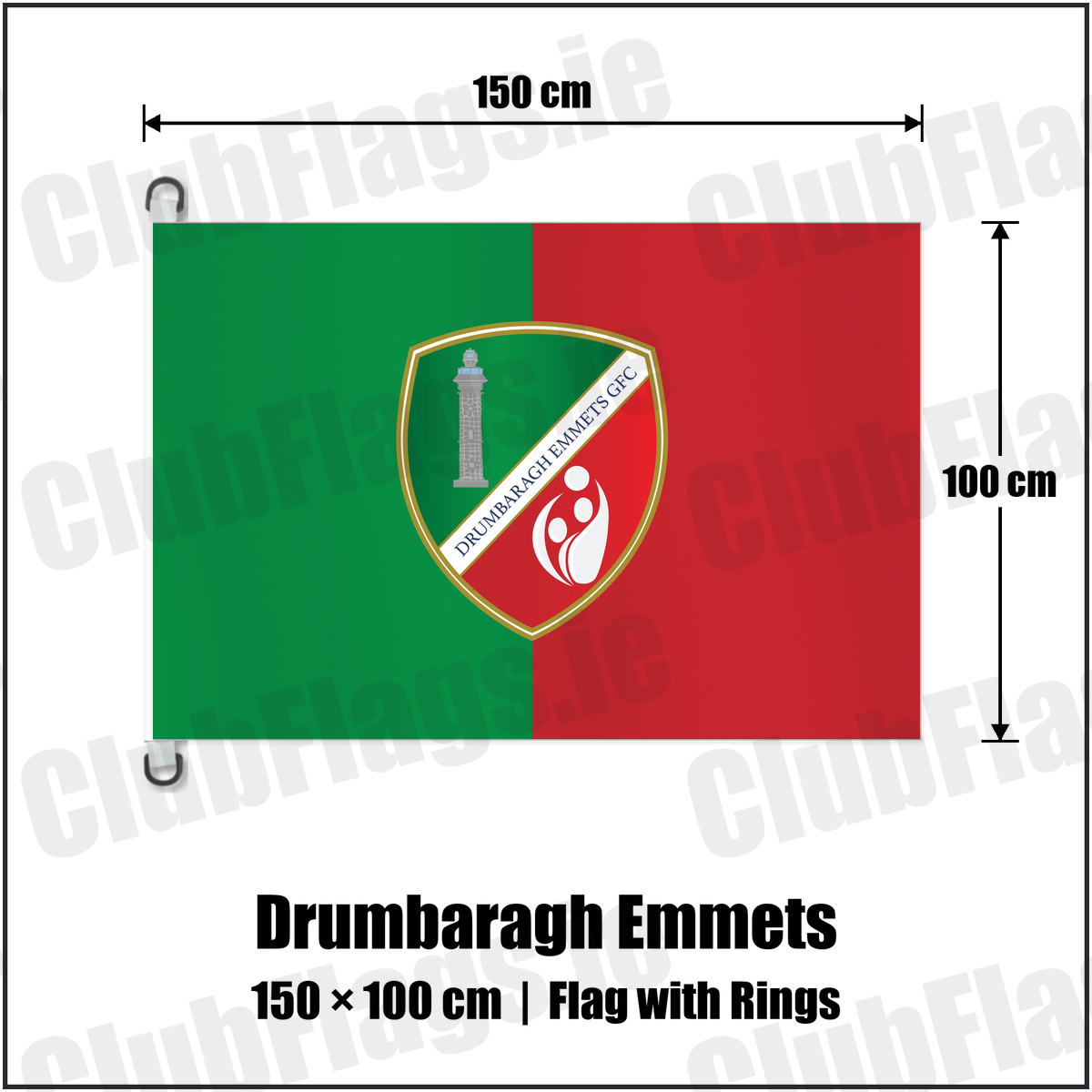 Drumbaragh Emmets 150cm x 100cm Flag Pole Flag with Rings with the club crest and colours, Meath GAA - ClubFlags.ie