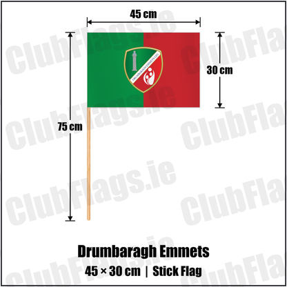 Drumbaragh Emmets 30cm x 45cm Stick Flag with the club crest and colours, Meath GAA - ClubFlags.ie