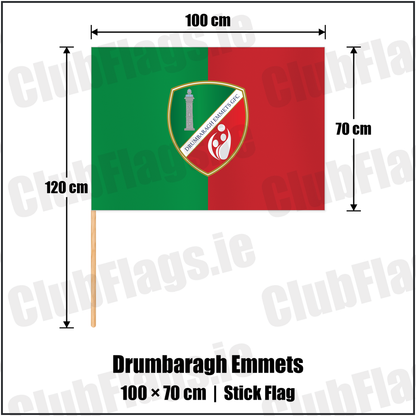 Drumbaragh Emmets 70cm x 100cm Stick Flag with the club crest and colours, Meath GAA - ClubFlags.ie