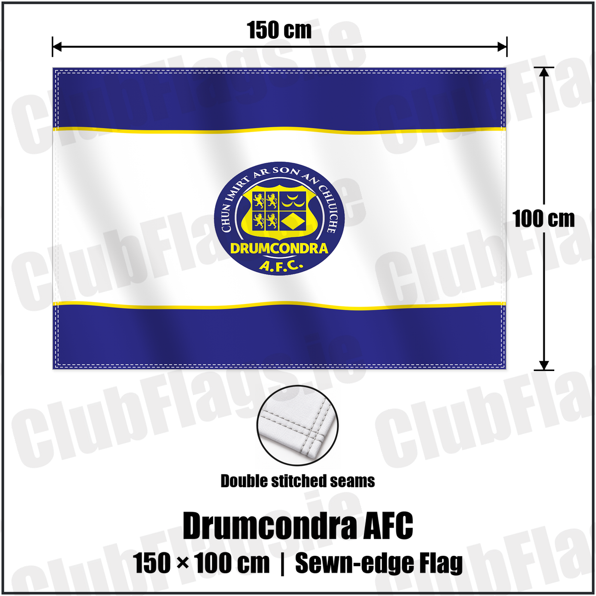 Drumcondra AFC 100cm x 150cm Flag (sewn on the edges) with the club crest and colours, Dublin Football - ClubFlags.ie