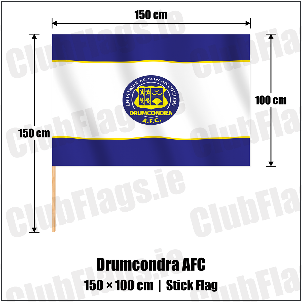 Drumcondra AFC 100cm x 150cm Stick Flag with the club crest and colours, Dublin Football - ClubFlags.ie