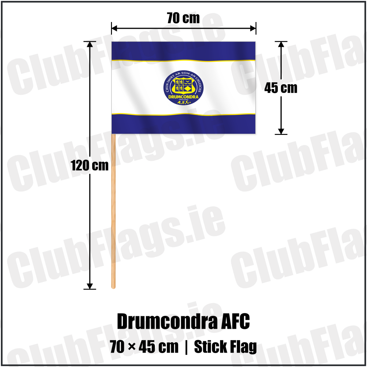 Drumcondra AFC 45cm x 70cm Stick Flag with the club crest and colours, Dublin Football - ClubFlags.ie