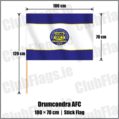 Drumcondra AFC 70cm x 100cm Stick Flag with the club crest and colours, Dublin Football - ClubFlags.ie