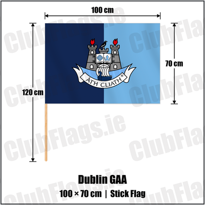 Dublin GAA 70cm x 100cm Stick Flag with the club crest and colours, Dublin GAA - ClubFlags.ie
