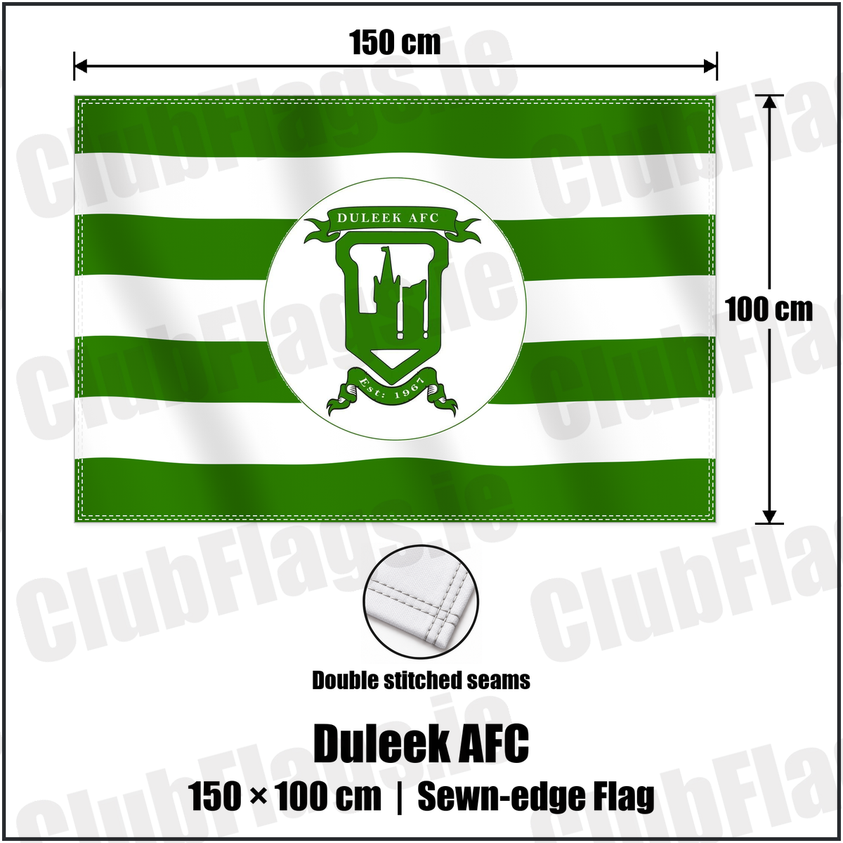 Duleek AFC 100cm x 150cm Flag (sewn on the edges) with the club crest and colours, Meath Football - ClubFlags.ie