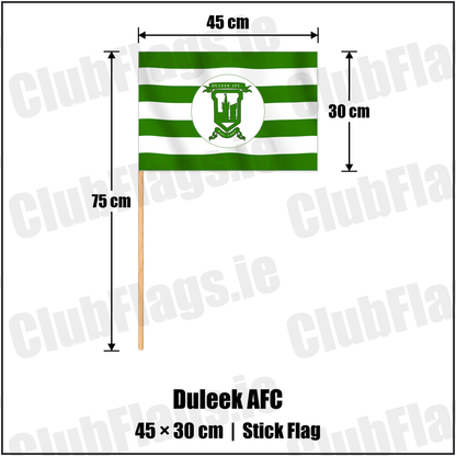 Duleek AFC 30cm x 45cm Stick Flag with the club crest and colours, Meath Football - ClubFlags.ie