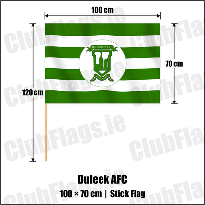 Duleek AFC 70cm x 100cm Stick Flag with the club crest and colours, Meath Football - ClubFlags.ie