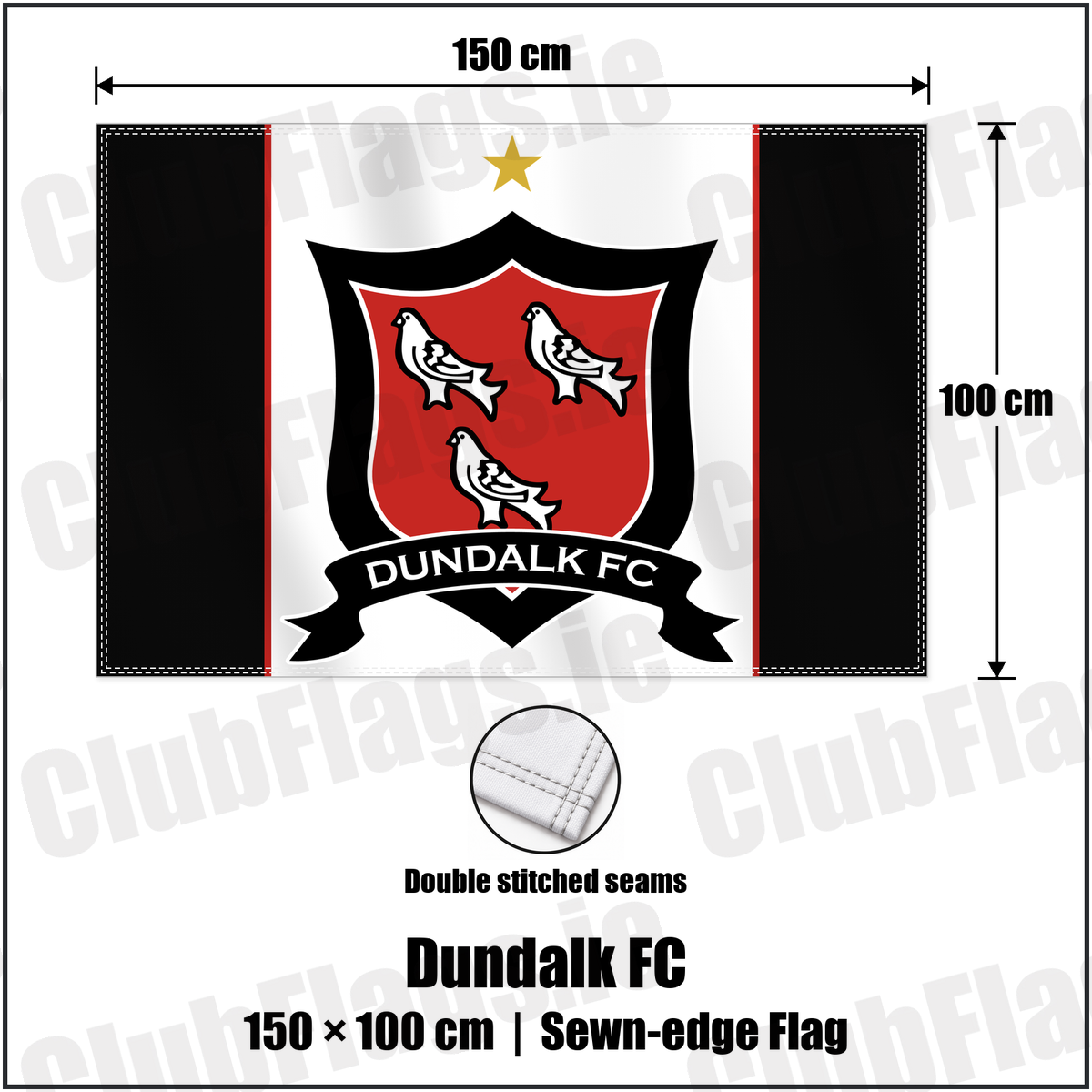 Dundalk FC 100cm x 150cm Flag (sewn on the edges) with the club crest and colours, Louth Football - ClubFlags.ie
