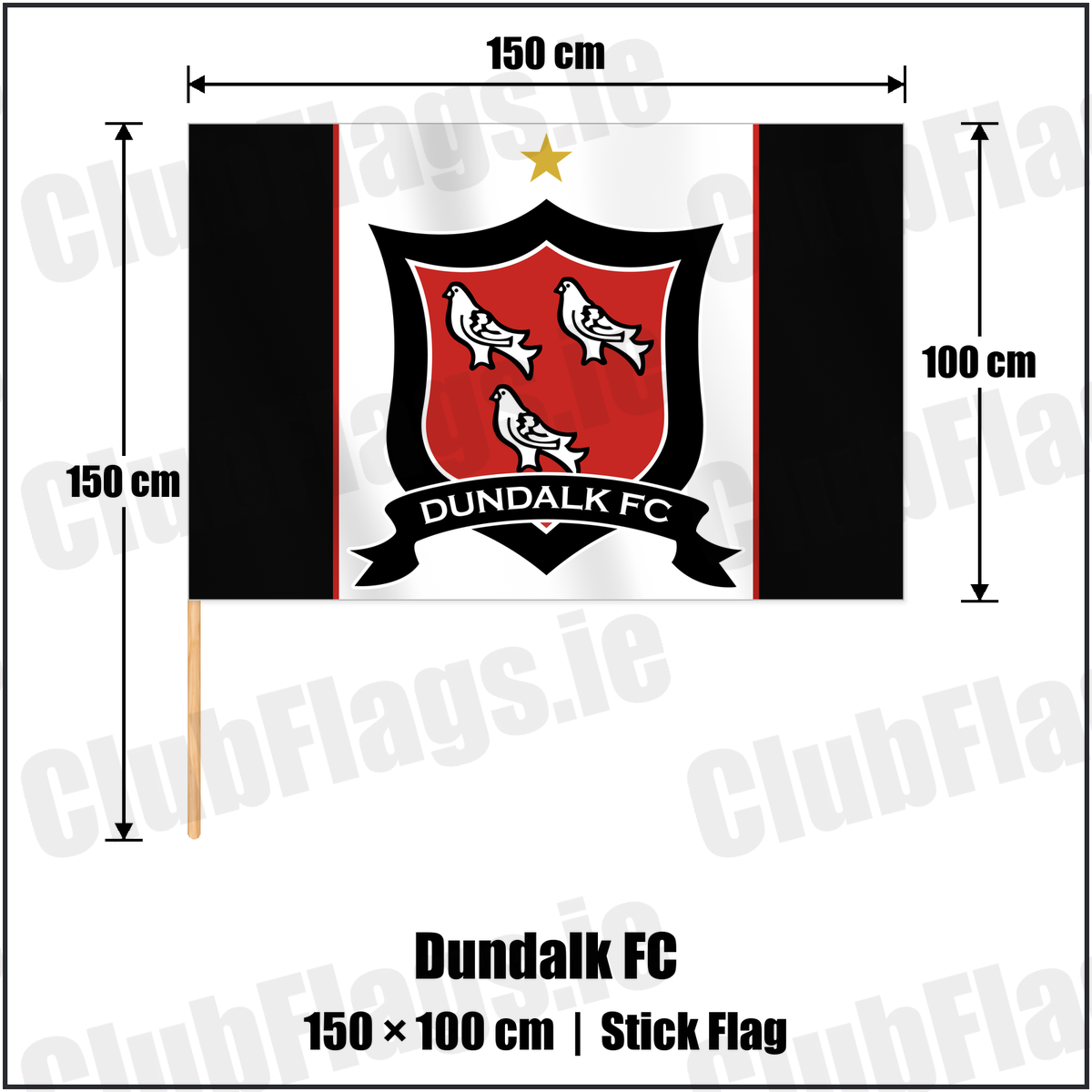 Dundalk FC 100cm x 150cm Stick Flag with the club crest and colours, Louth Football - ClubFlags.ie