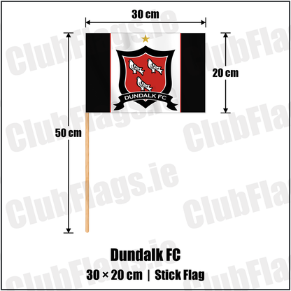 Dundalk FC 20cm x 30cm Stick Flag with the club crest and colours, Louth Football - ClubFlags.ie