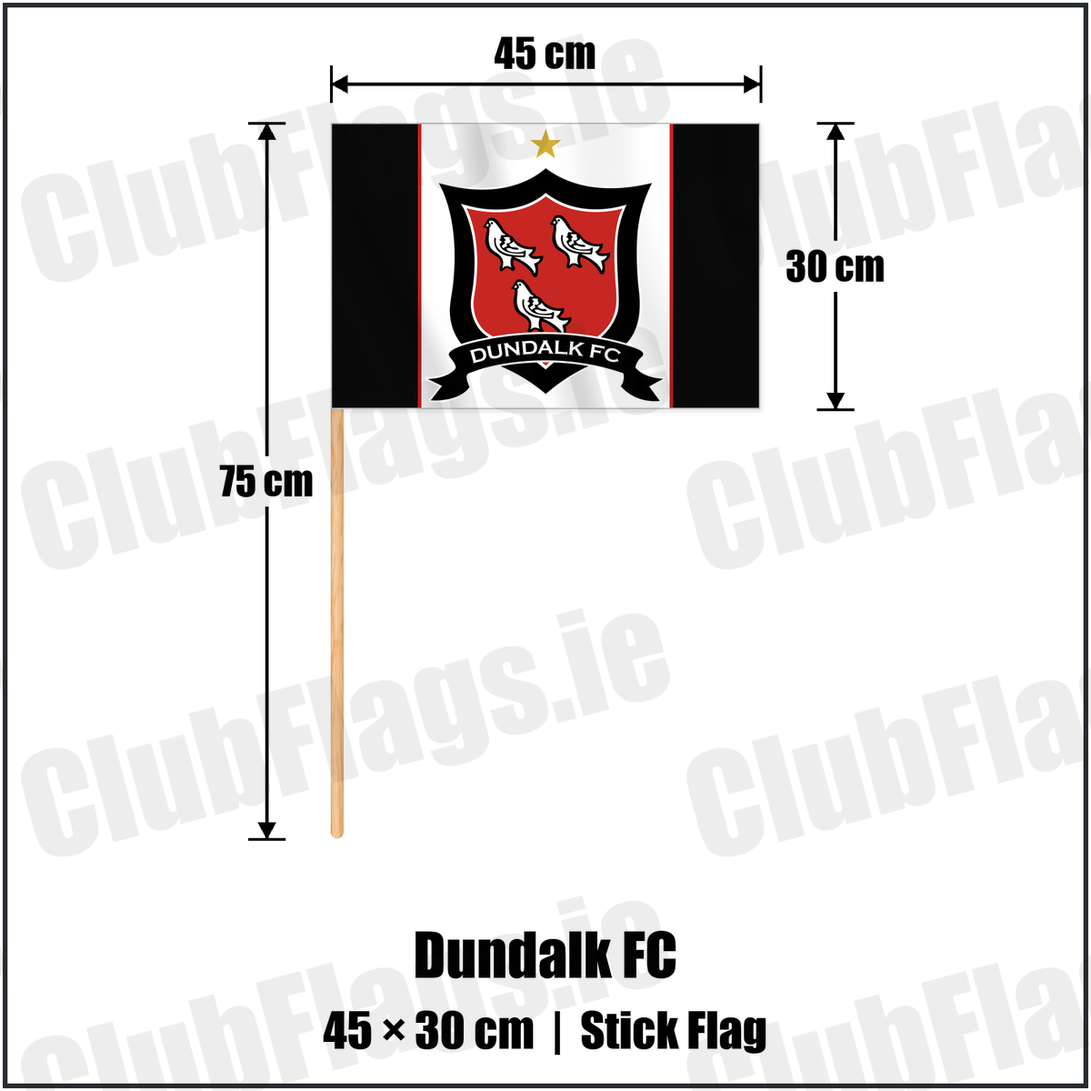 Dundalk FC 30cm x 45cm Stick Flag with the club crest and colours, Louth Football - ClubFlags.ie