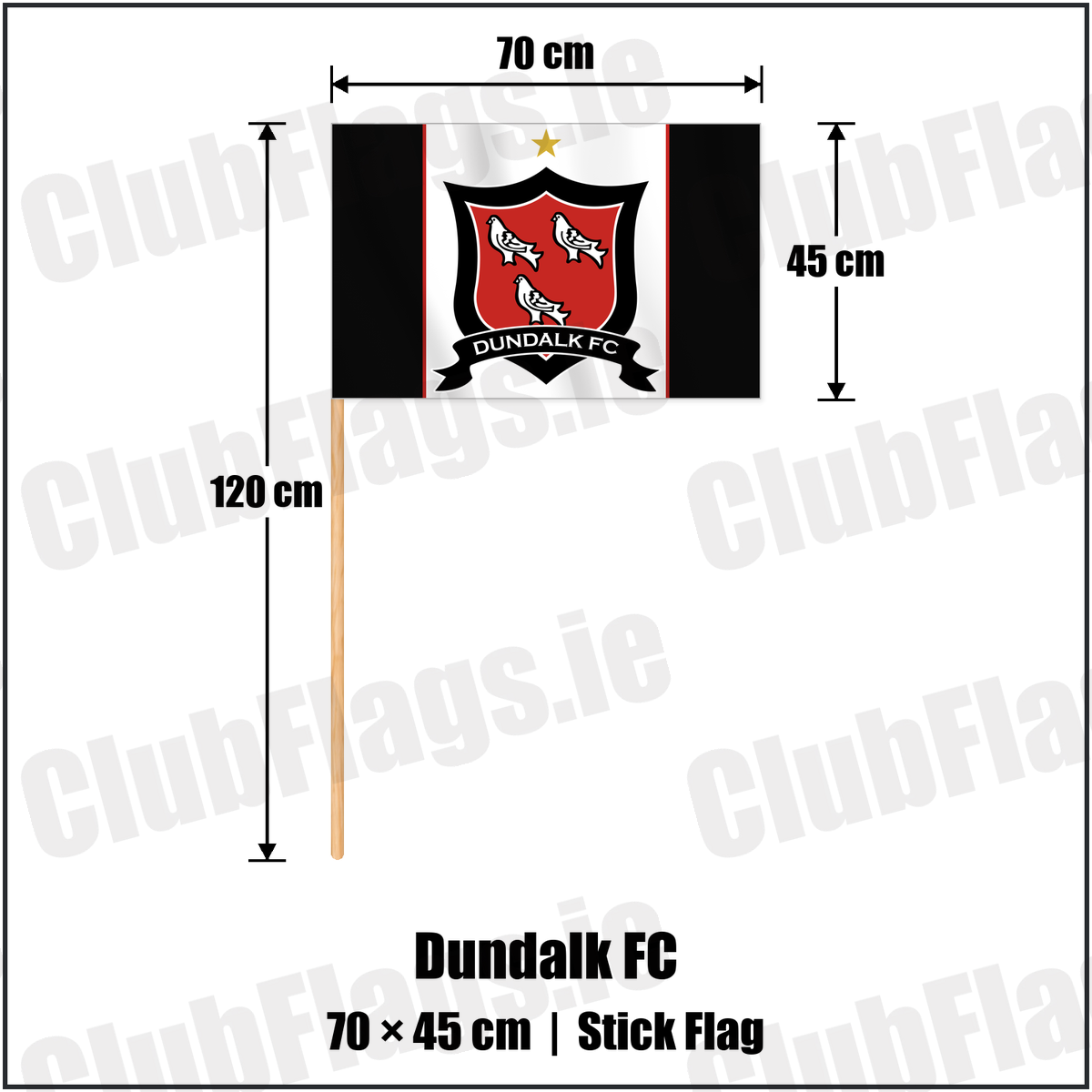 Dundalk FC 45cm x 70cm Stick Flag with the club crest and colours, Louth Football - ClubFlags.ie