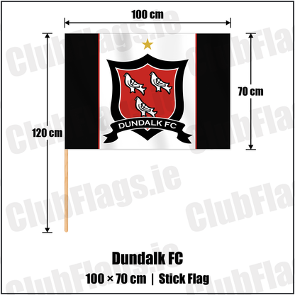 Dundalk FC 70cm x 100cm Stick Flag with the club crest and colours, Louth Football - ClubFlags.ie