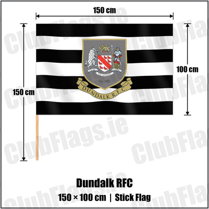 Dundalk RFC 100cm x 150cm Stick Flag with the club crest and colours, Louth Rugby - ClubFlags.ie