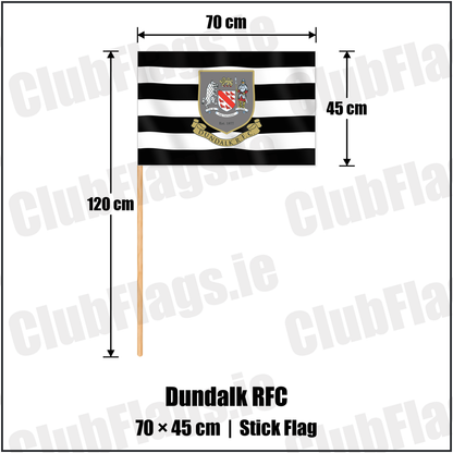 Dundalk RFC 45cm x 70cm Stick Flag with the club crest and colours, Louth Rugby - ClubFlags.ie