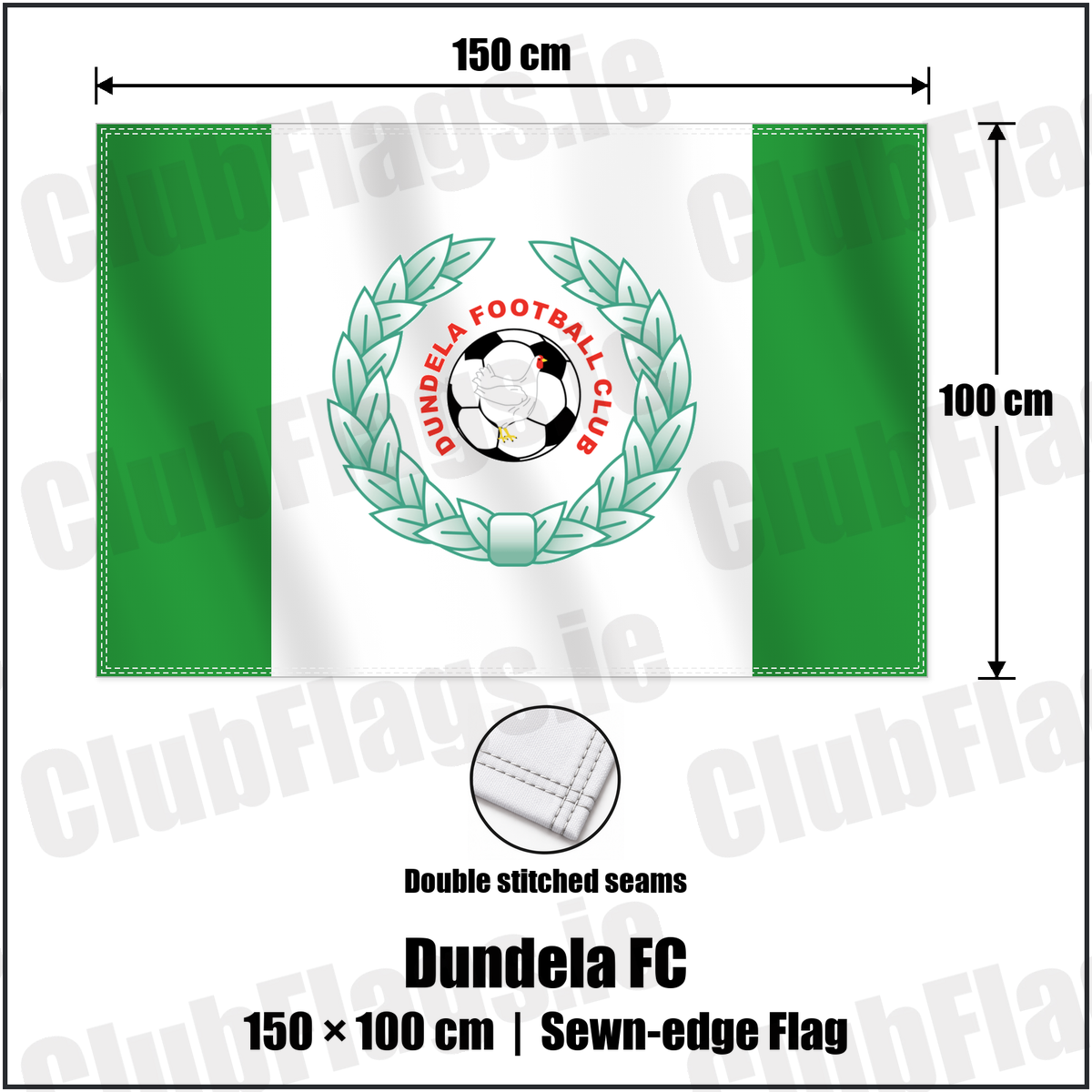 Dundela FC 100cm x 150cm Flag (sewn on the edges) with the club crest and colours, Down Football - ClubFlags.ie