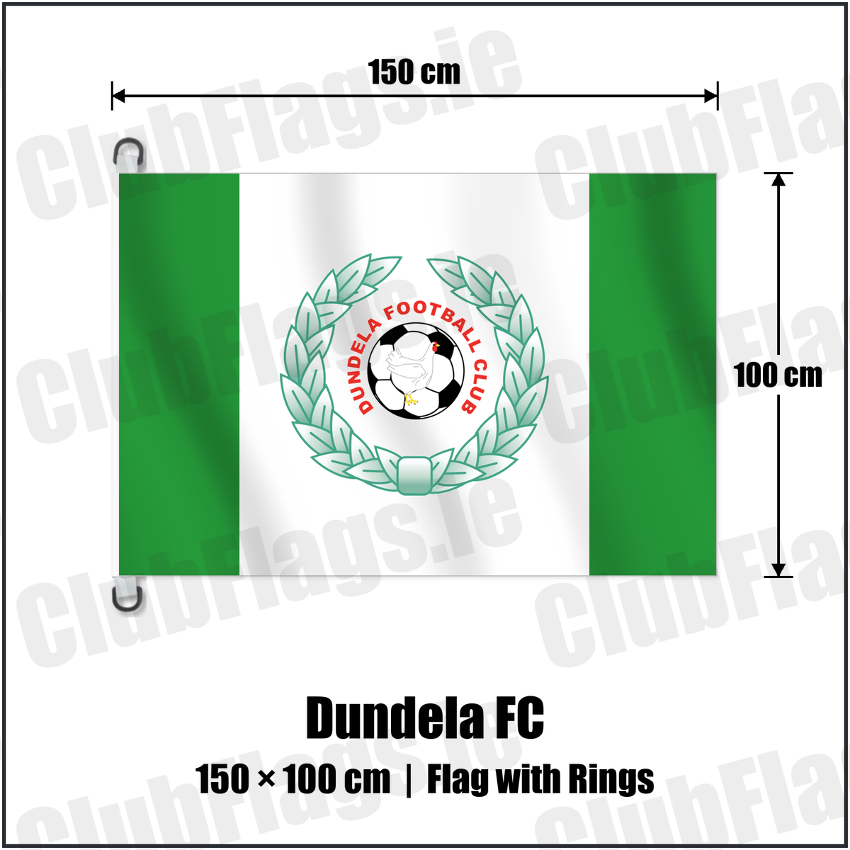 Dundela FC 150cm x 100cm Flag Pole Flag with Rings with the club crest and colours, Down Football - ClubFlags.ie