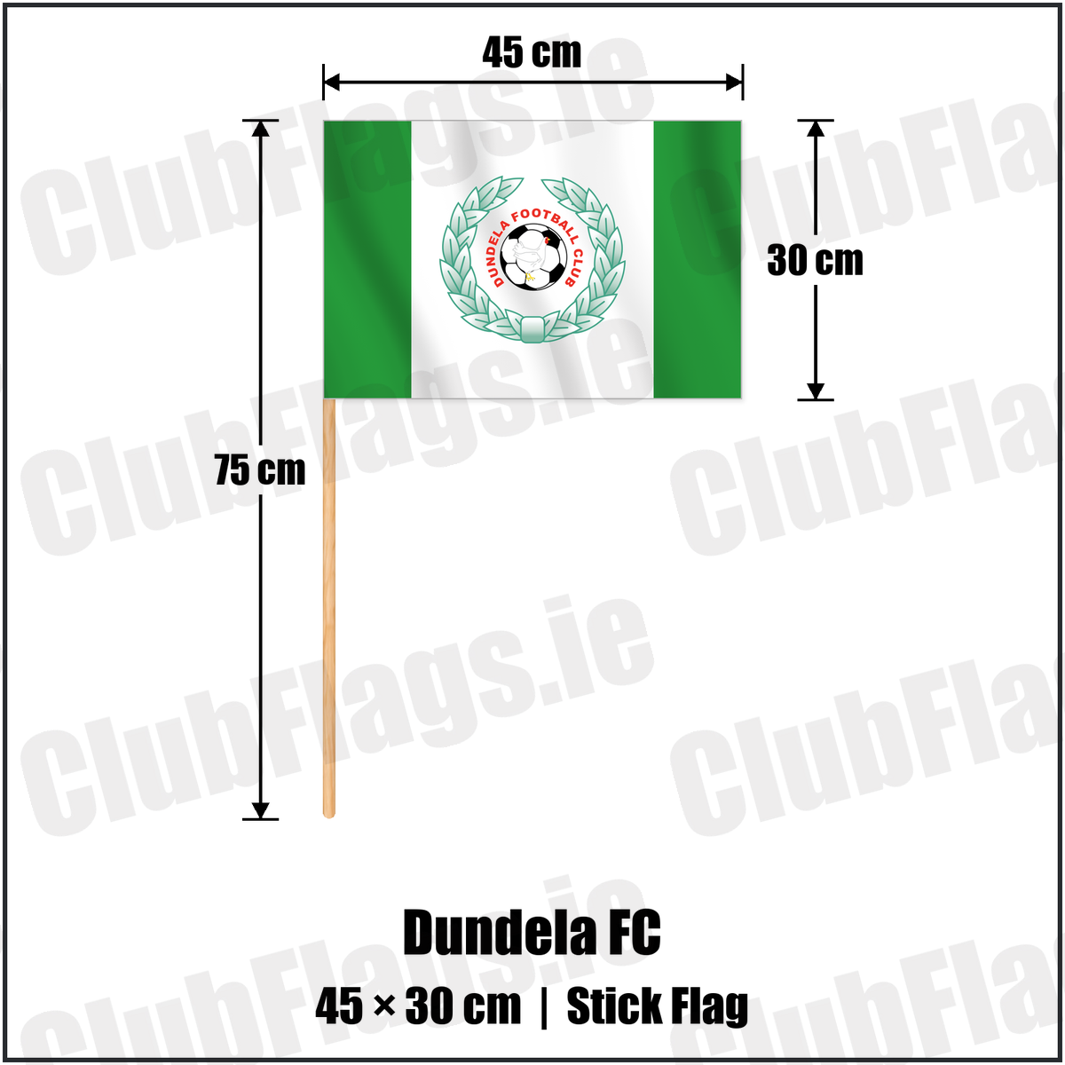 Dundela FC 30cm x 45cm Stick Flag with the club crest and colours, Down Football - ClubFlags.ie