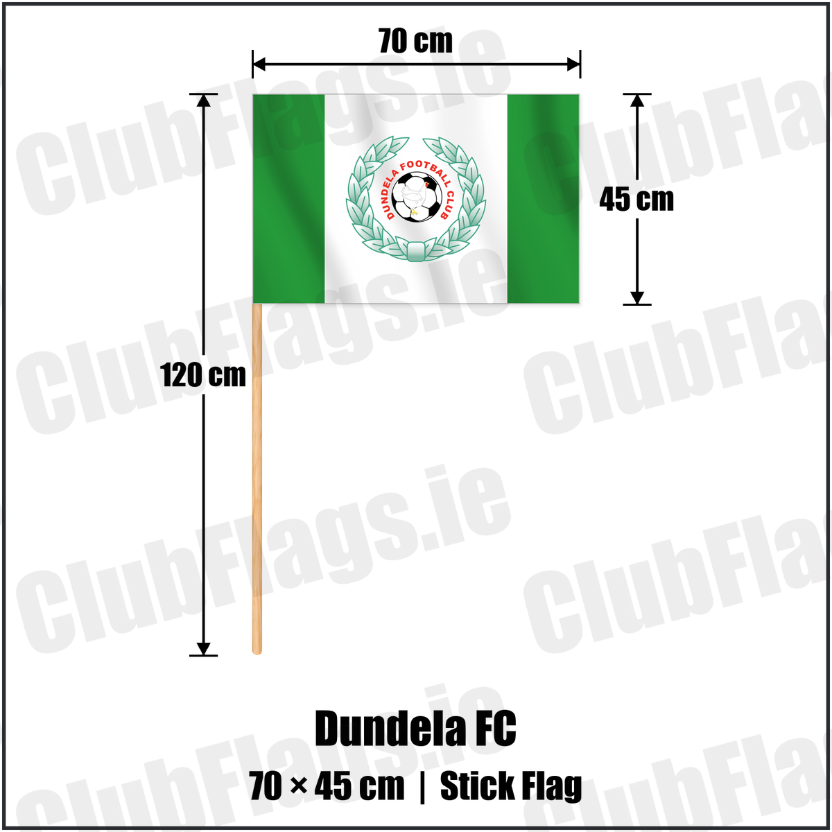Dundela FC 45cm x 70cm Stick Flag with the club crest and colours, Down Football - ClubFlags.ie