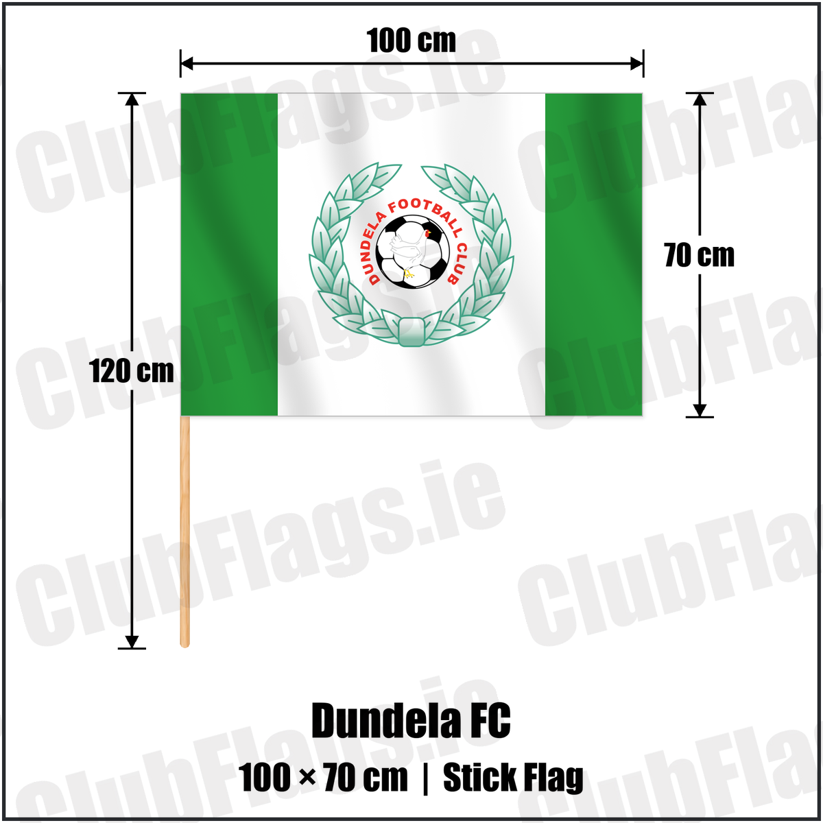 Dundela FC 70cm x 100cm Stick Flag with the club crest and colours, Down Football - ClubFlags.ie