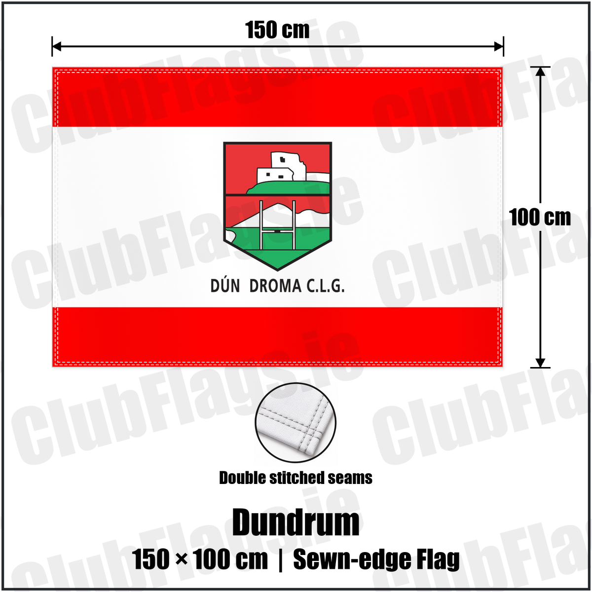 Dundrum 100cm x 150cm Flag (sewn on the edges) with the club crest and colours, Down GAA - ClubFlags.ie