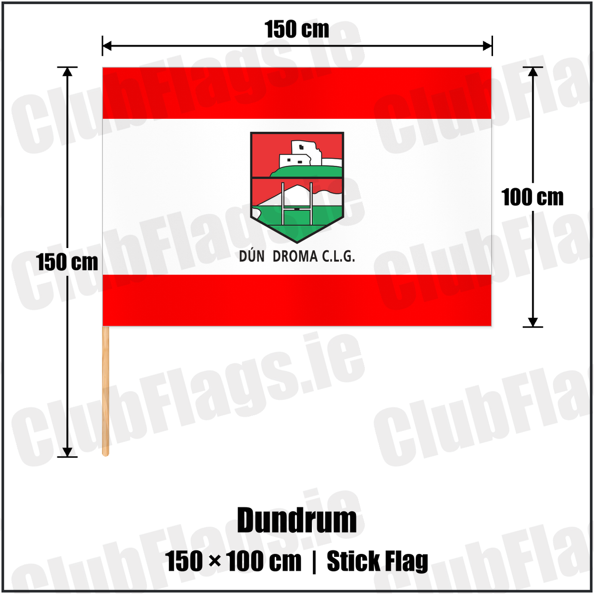 Dundrum 100cm x 150cm Stick Flag with the club crest and colours, Down GAA - ClubFlags.ie