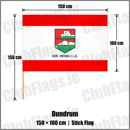 Dundrum 100cm x 150cm Stick Flag with the club crest and colours, Down GAA - ClubFlags.ie