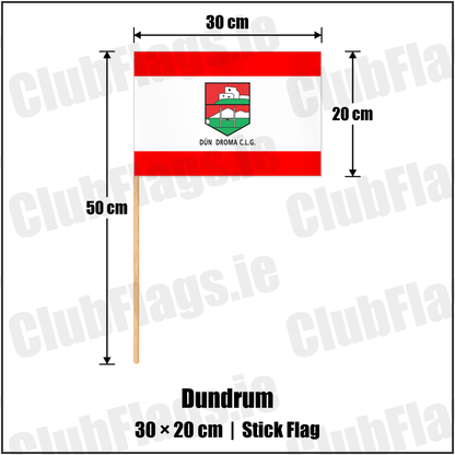 Dundrum 20cm x 30cm Stick Flag with the club crest and colours, Down GAA - ClubFlags.ie