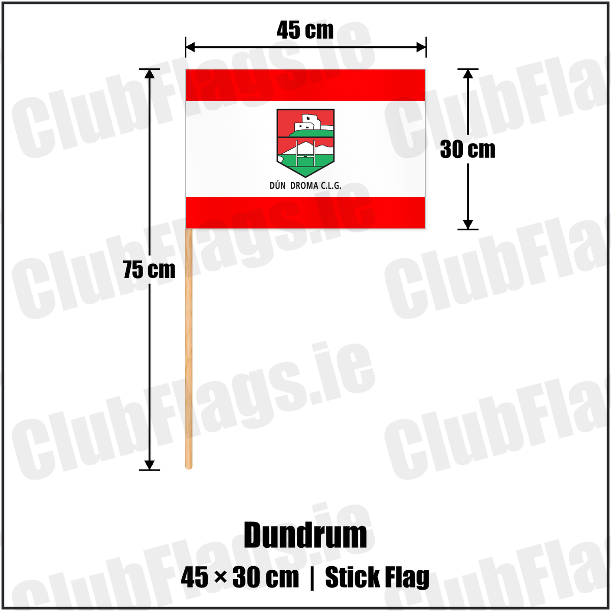 Dundrum 30cm x 45cm Stick Flag with the club crest and colours, Down GAA - ClubFlags.ie