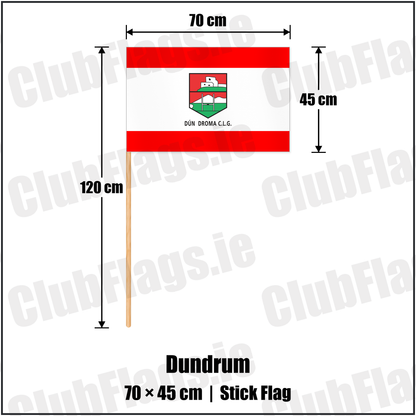 Dundrum 45cm x 70cm Stick Flag with the club crest and colours, Down GAA - ClubFlags.ie
