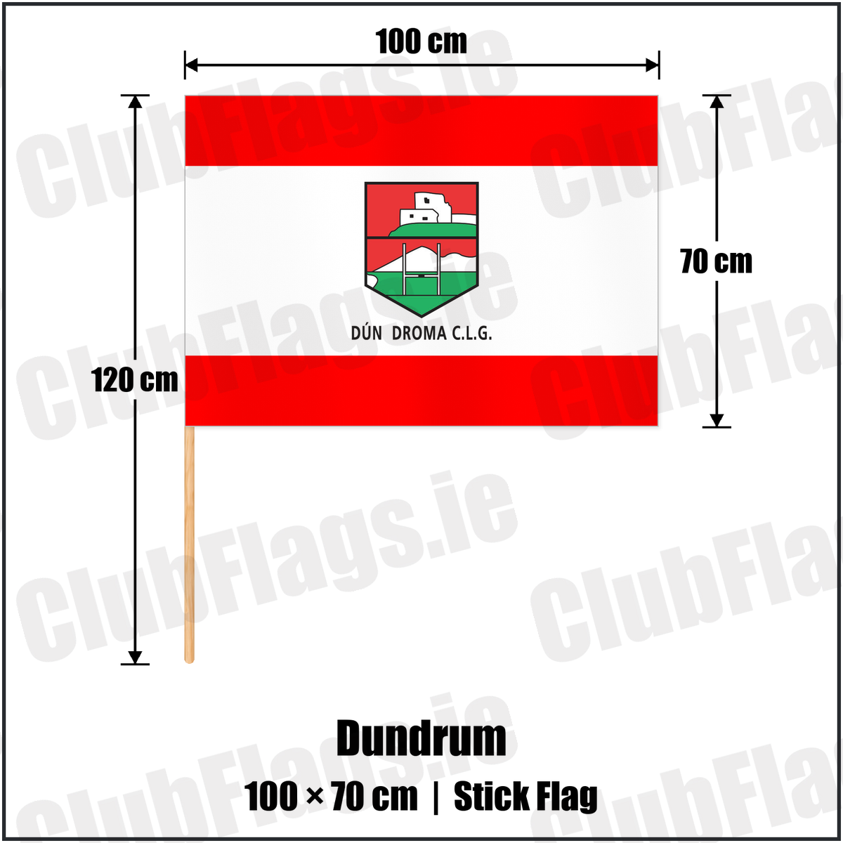 Dundrum 70cm x 100cm Stick Flag with the club crest and colours, Down GAA - ClubFlags.ie