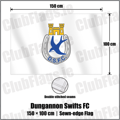 Dungannon Swifts FC 100cm x 150cm Flag (sewn on the edges) with the club crest and colours, Tyrone Football - ClubFlags.ie